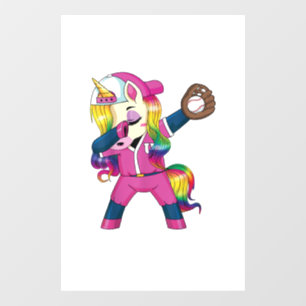 Dabbing Unicorn Softball Rainbow Baseball Girls Te Window Cling