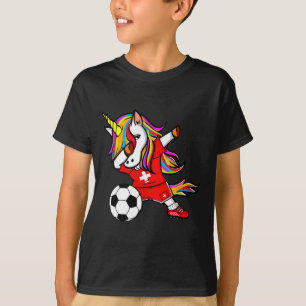 Dabbing Unicorn Switzerland Footbyll - Swiss Flag  T-Shirt