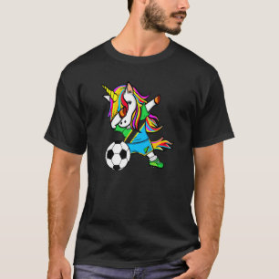 Dabbing Unicorn Tanzania Football Tanzanian Flag T-Shirt