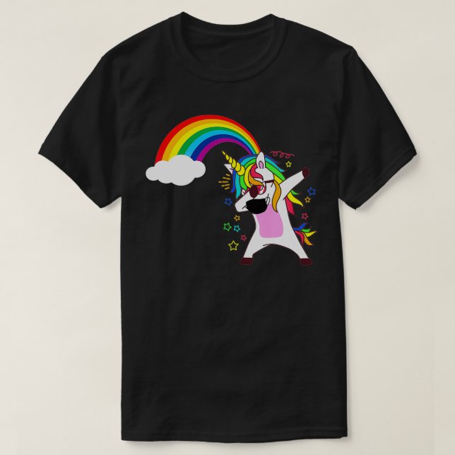 Dabbing Unicorn Tee Unicorn Mask Rainbow Squad Par (Design Front)