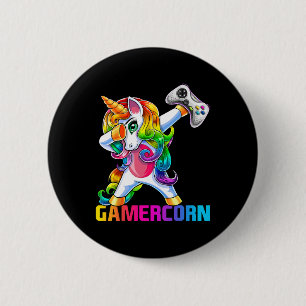 Dabbing Unicorn Video Game Controller Gamer Girl 6 Cm Round Badge
