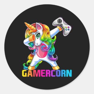 Dabbing Unicorn Video Game Controller Gamer Girl  Classic Round Sticker