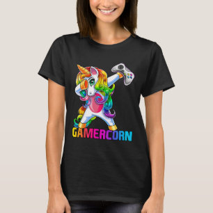 Dabbing Unicorn Video Game Controller Gamer Girl T-Shirt