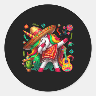 Dabbing Unicorn Wearing Mexican Sombrero Cinco De Classic Round Sticker