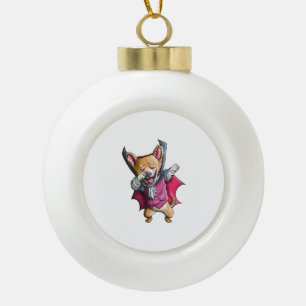 Dabbing Vampire Corgi Cute Halloween Corgi Funny Ceramic Ball Christmas Ornament