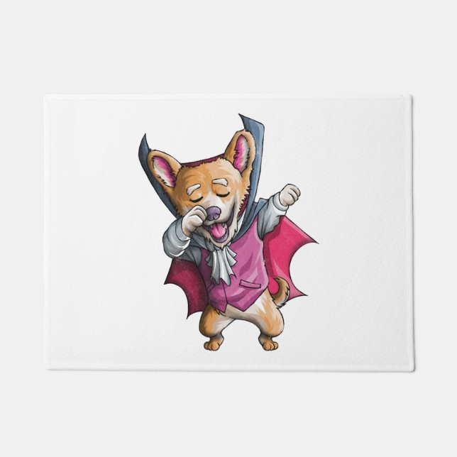 Dabbing Vampire Corgi Cute Halloween Corgi Funny Doormat (Front)