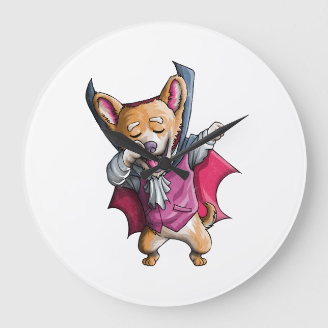 Dabbing Vampire Corgi Cute Halloween Corgi Funny Large Clock (Front)