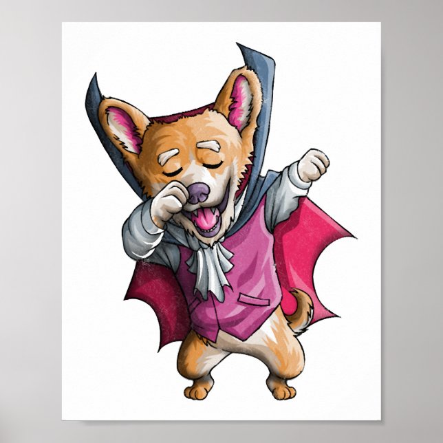 Dabbing Vampire Corgi Cute Halloween Corgi Funny Poster (Front)