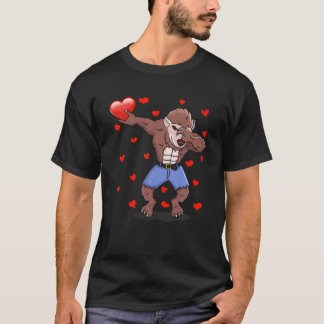 Dabbing Werewolf Red Heart Love Valentines Day Lov T-Shirt