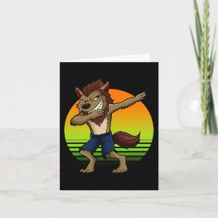 Dabbing Werewolf Retro Sunset Halloween Boys Kids Card