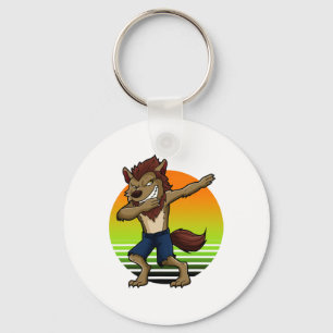 Dabbing Werewolf Retro Sunset Halloween Boys Kids Key Ring