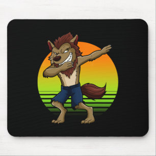 Dabbing Werewolf Retro Sunset Halloween Boys Kids Mouse Mat