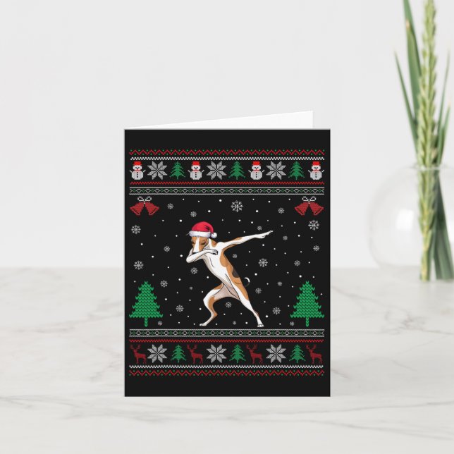 Dabbing Whippet Dog Santa Hat Boys Girls Kids Chri Card (Front)