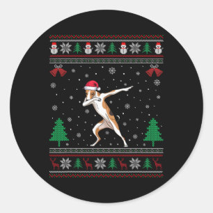 Dabbing Whippet Dog Santa Hat Boys Girls Kids Chri Classic Round Sticker