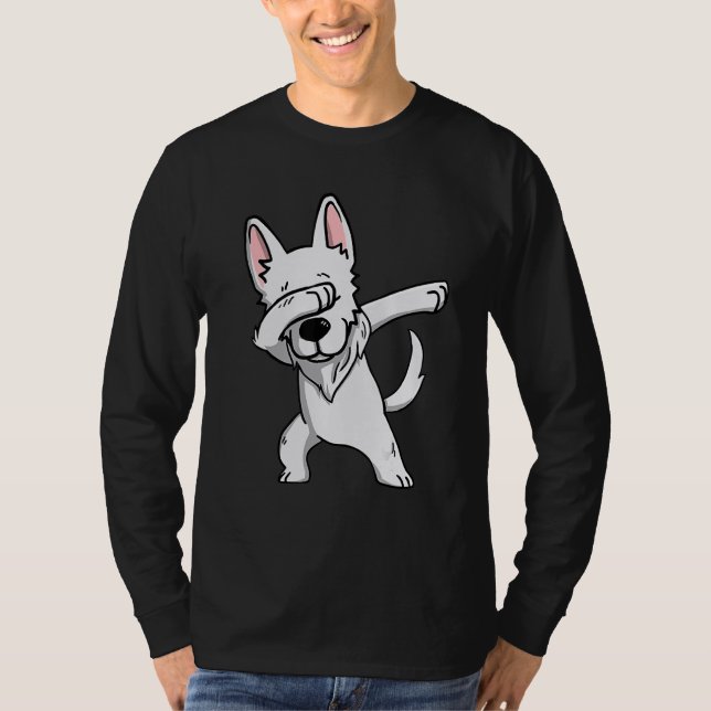 Dabbing White German Shepherd Dog Dab Dance T-Shirt (Front)