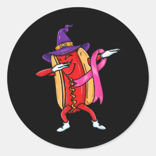 Dabbing Witch Hot Dog Breast Cancer Halloween Classic Round Sticker