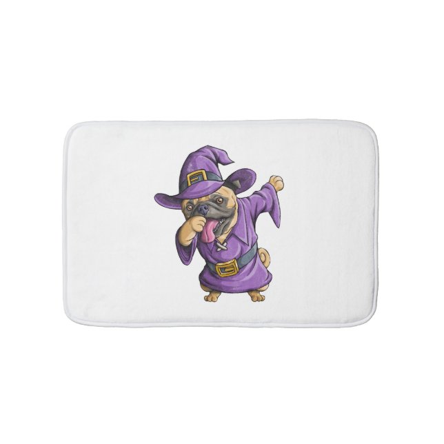 Dabbing Witch Pug Cute Halloween Pugs Funny Dab Bath Mat (Front)