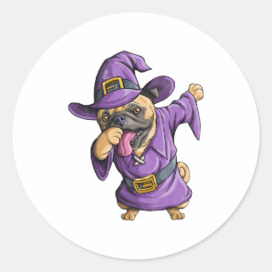 Dabbing Witch Pug Cute Halloween Pugs Funny Dab Classic Round Sticker