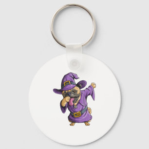Dabbing Witch Pug Cute Halloween Pugs Funny Dab Key Ring