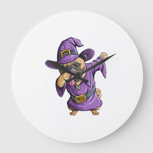 Dabbing Witch Pug Cute Halloween Pugs Funny Dab Large Clock (Front)