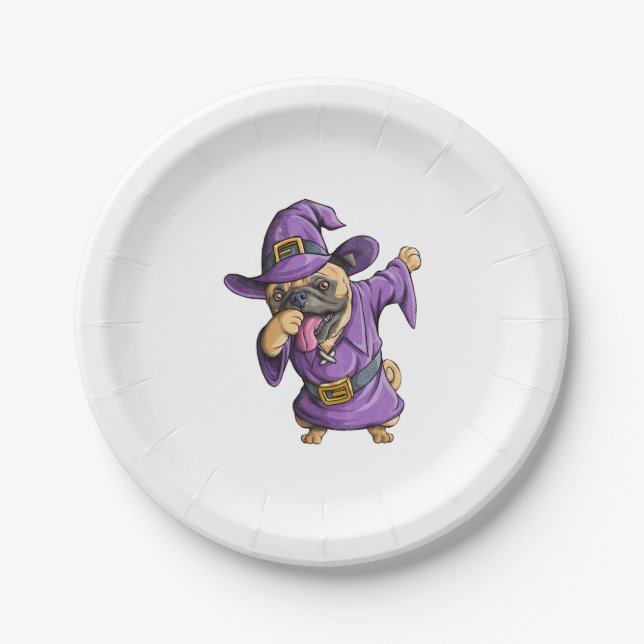 Dabbing Witch Pug Cute Halloween Pugs Funny Dab Paper Plate (Front)