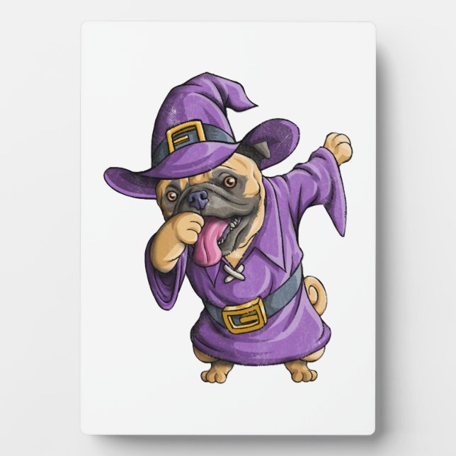Dabbing Witch Pug Cute Halloween Pugs Funny Dab Plaque (Front)