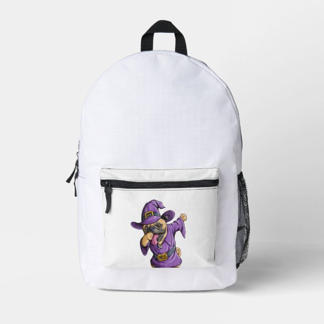 Dabbing Witch Pug Cute Halloween Pugs Funny Dab Printed Backpack (Front)
