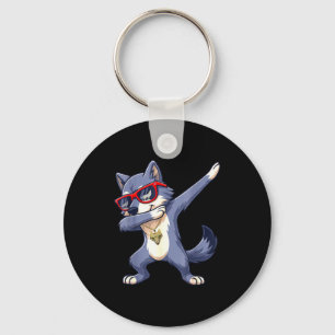 Dabbing Wolf Cool Red Sungles Animals Wolves Lover Key Ring