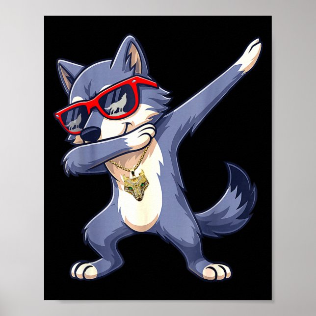Dabbing Wolf Cool Red Sungles Animals Wolves Lover Poster (Front)