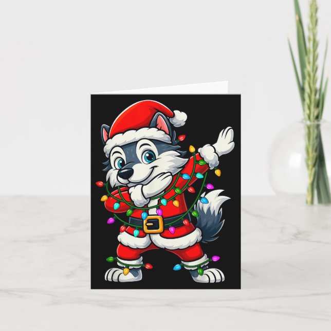 Dabbing Wolf Lights Santa Xmas Girls Boys Kids Chr Card (Front)