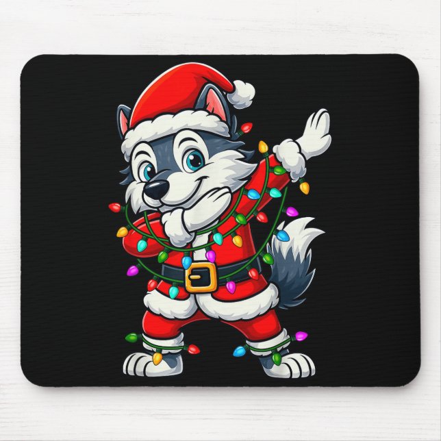 Dabbing Wolf Lights Santa Xmas Girls Boys Kids Chr Mouse Mat (Front)