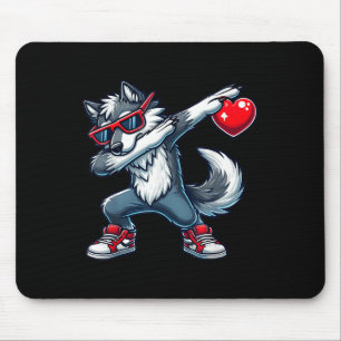 Dabbing Wolf With Heart Valentines Day Toddler Kid Mouse Mat