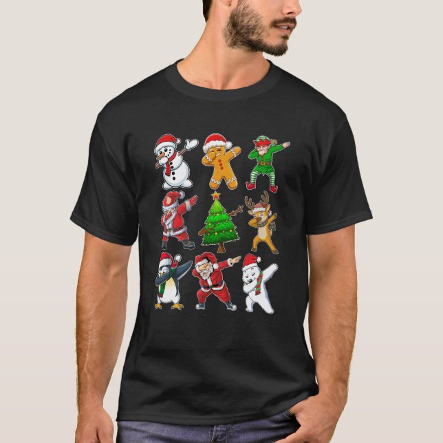 Dabbing Xmas Tree Lights Santa Hat Reindeer Christ T-Shirt (Front)