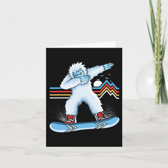 Dabbing Yeti Vintage Sunset Snowboarding Retro Sno Card (Front)