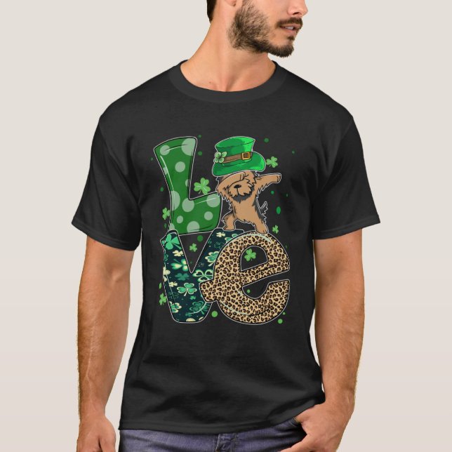 Dabbing Yorkie Dog LOVE Shamrock  St Patrick s Day T-Shirt (Front)