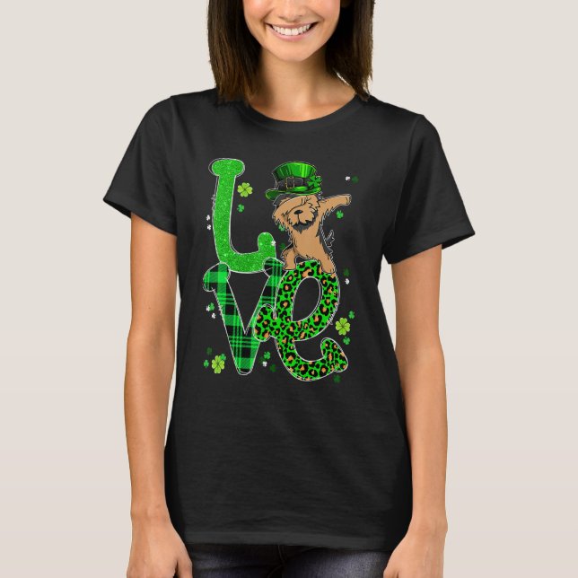 Dabbing Yorkie Dog LOVE Shamrock St Patrick's Day T-Shirt (Front)