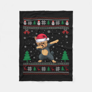 Dabbing Yorkie Dog Santa Hat Boys Girls Kids Chris Fleece Blanket
