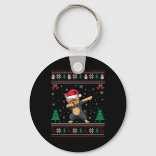 Dabbing Yorkie Dog Santa Hat Boys Girls Kids Chris Key Ring