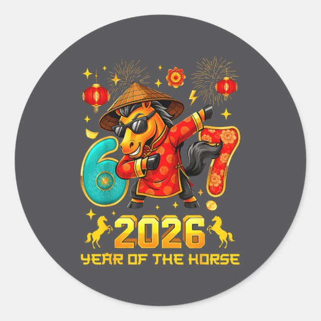 Dabbing Zodiac Horse Lunar New Year Chinese New Ye Classic Round Sticker (Front)