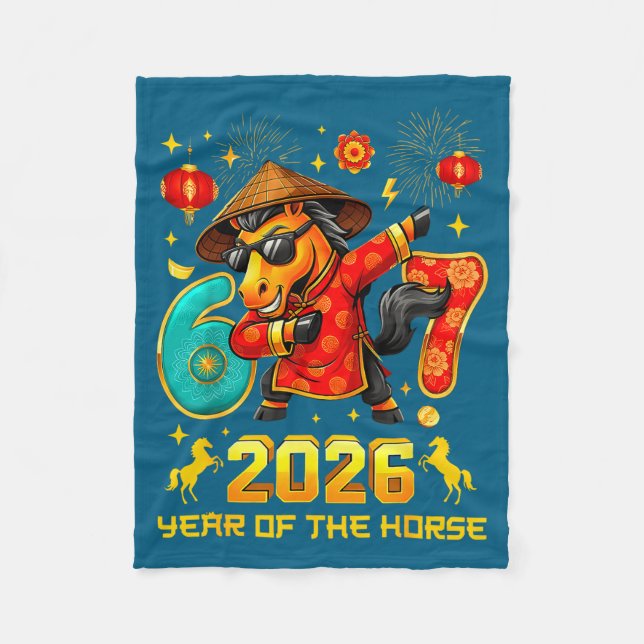 Dabbing Zodiac Horse Lunar New Year Chinese New Ye Fleece Blanket (Front)