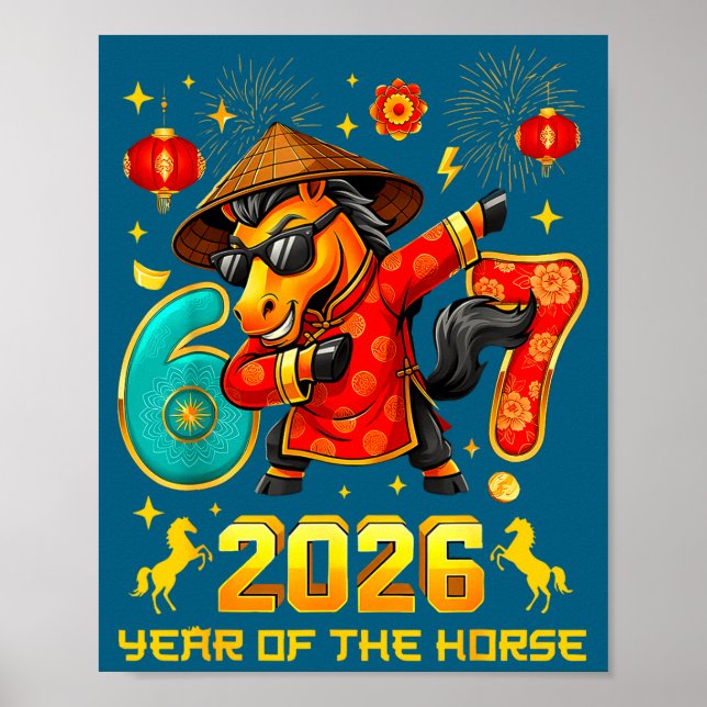 Dabbing Zodiac Horse Lunar New Year Chinese New Ye Poster (Front)