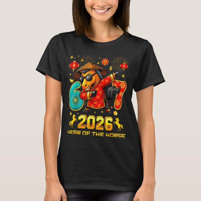 Dabbing Zodiac Horse Lunar New Year Chinese New Ye T-Shirt (Front)