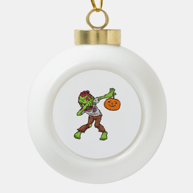 Dabbing Zombie Halloween Dab Funny Gift design Ceramic Ball Christmas Ornament (Front)