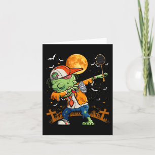 Dabbing Zombie Playing Badminton Halloween Badmint Card