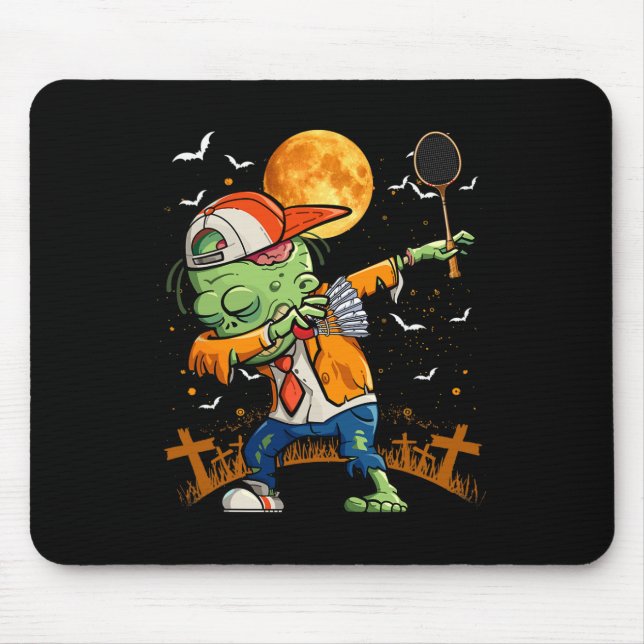 Dabbing Zombie Playing Badminton Halloween Badmint Mouse Mat (Front)