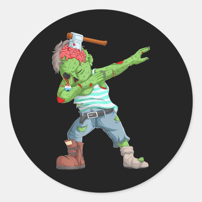 Dabbing Zombie Scary Halloween Boys Men Classic Round Sticker (Front)