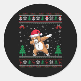 Dabbing Zuchon Dog Santa Hat Boys Girls Kids Chris Classic Round Sticker