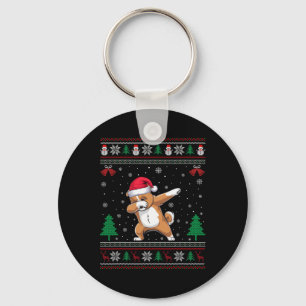 Dabbing Zuchon Dog Santa Hat Boys Girls Kids Chris Key Ring