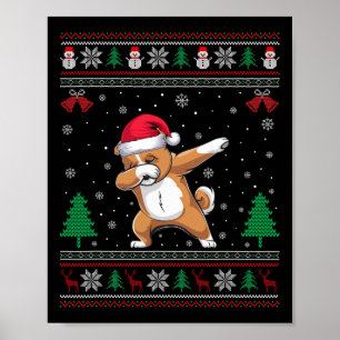 Dabbing Zuchon Dog Santa Hat Boys Girls Kids Chris Poster