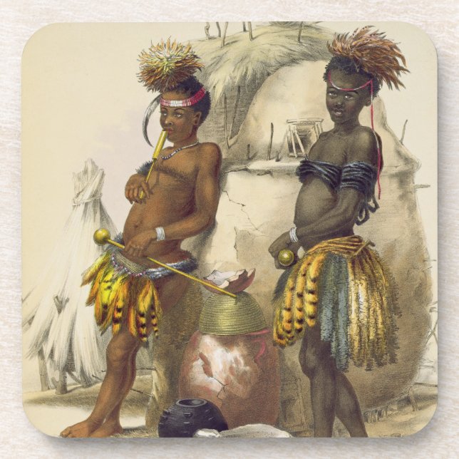 Dabiyaki and Upapazi, Zulu Boys in Dancing Dress, Coaster (Front)